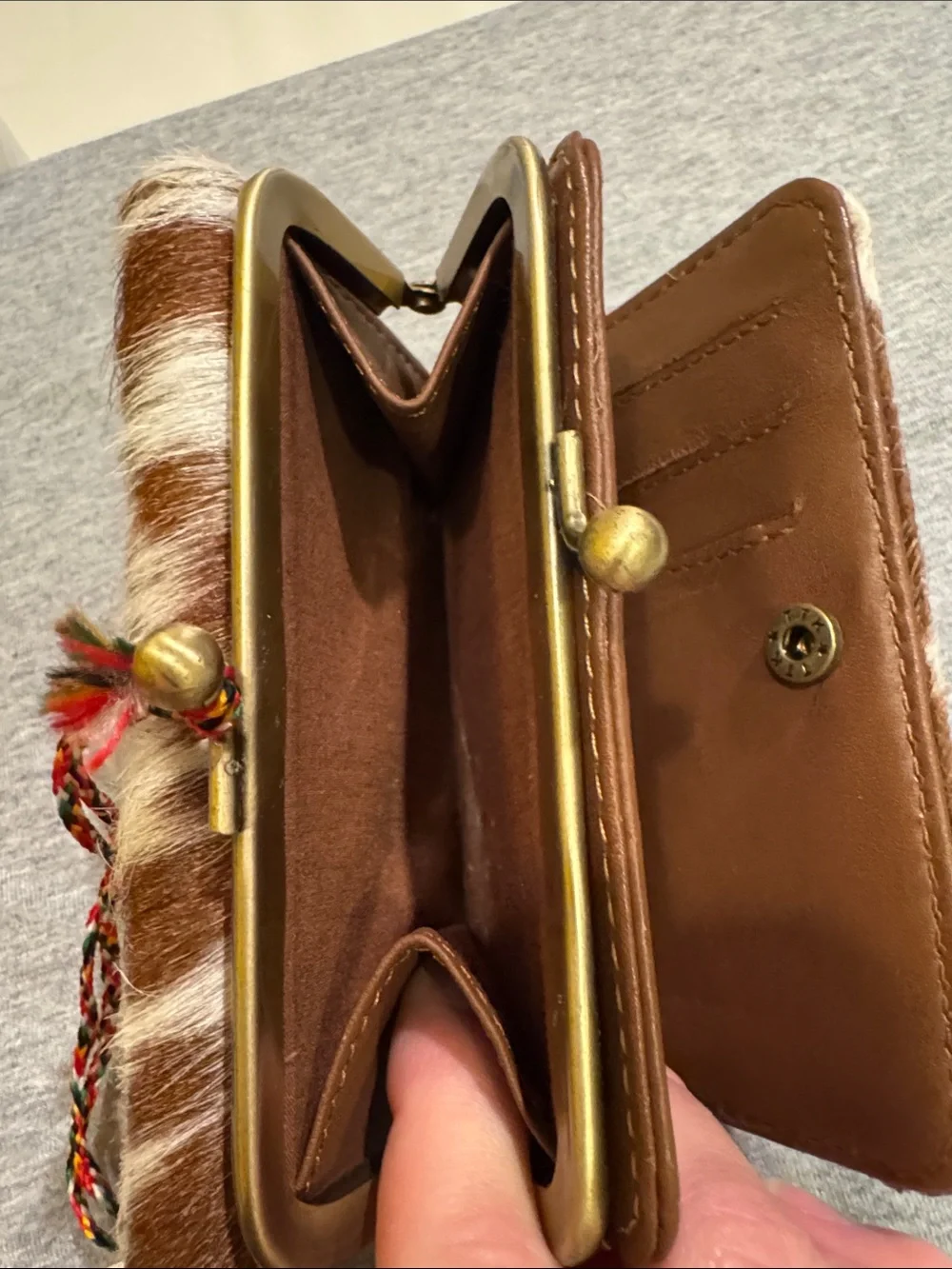 Myra Bag Brown & White Cowhide Wallet with Kiss-lock Closure. New with Tags